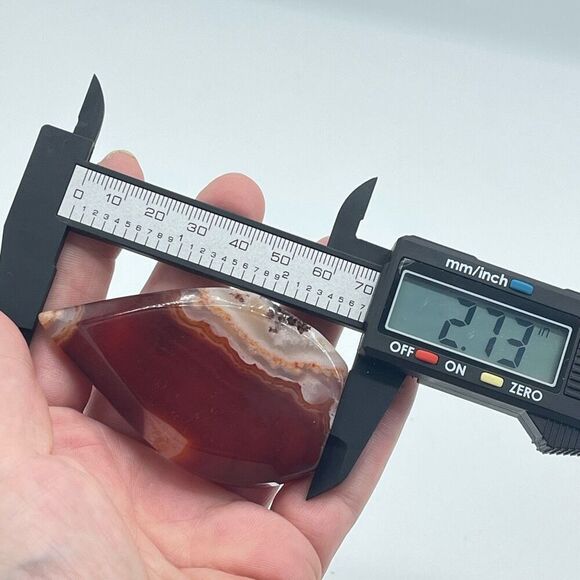 Carnelian banded agate red orange white standing teardrop water drop 2.73” - Picture 2 of 7